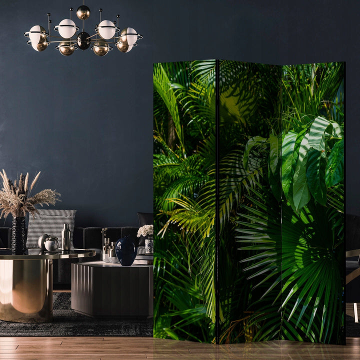 Divpusējs aizslietnis, 135x172, tropu augu un palmu lapu motīvs zaļā krāsā L-ART