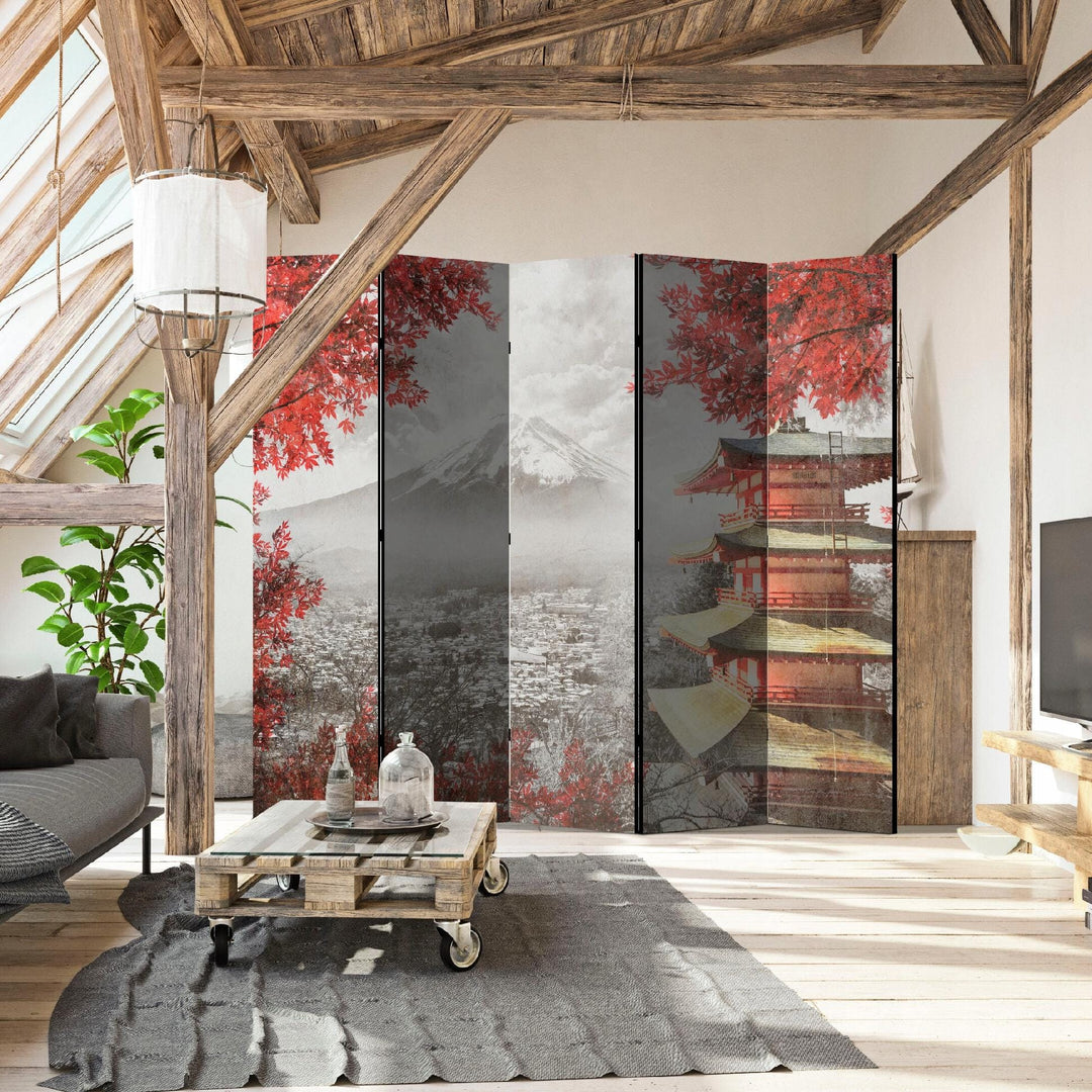 Divpusējs aizslietnis, 225x172, Austrumu stilā, Japānas ainava, pelēka, sarkana L-ART