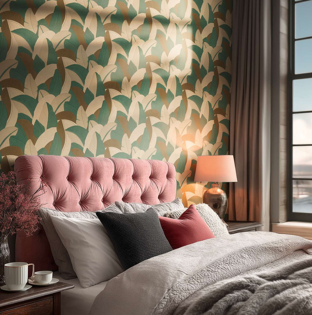 Dizaina tapetes ar stilizētām lapu formām un faktūru - bēša, brūna AS Creation