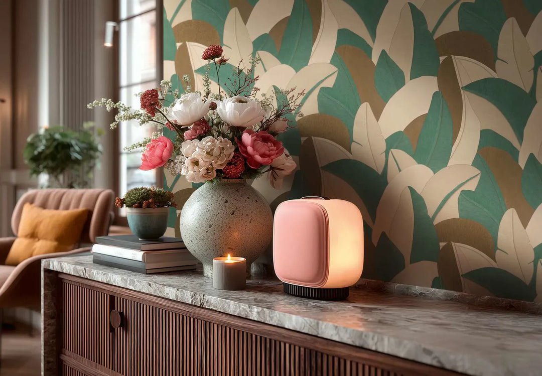 Dizaina tapetes ar stilizētām lapu formām un faktūru - bēša, brūna AS Creation