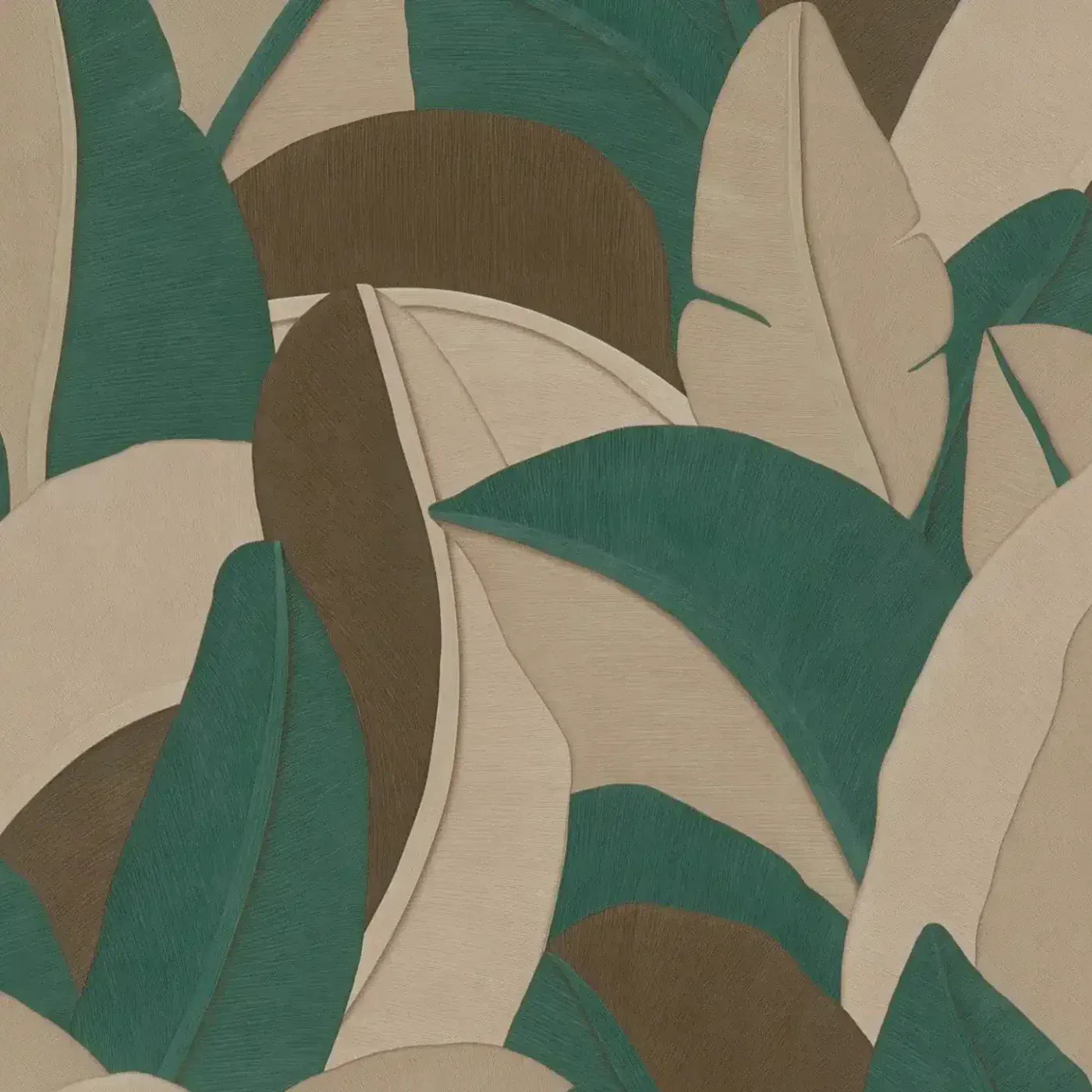 Dizaina tapešu tuvplāns bēšos un brūnos toņos, izceļot lapu faktūru. SKU: 3007570, AS Creation.