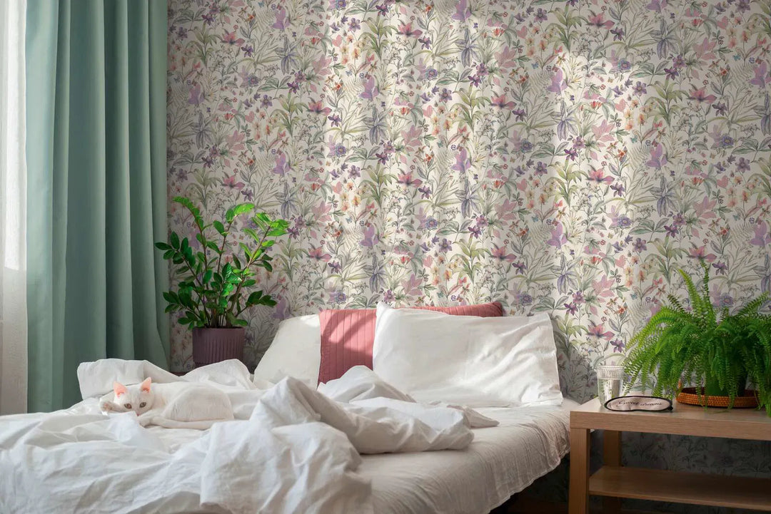 Dzīvespriecīgas tapetes ar ziedu dizainu | zaļa, violeta - 3012500 AS Creation
