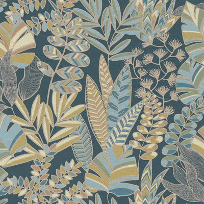 Džungļu stila tapetes ar spīduma efektu, zila, zaļa, zelta, 1373453 AS Creation