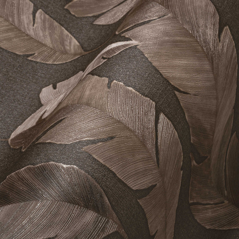 Džungļu tapetes ar gaiši spīdīgām palmu lapām - brūnā krāsā, 1375766 AS Creation