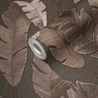 Džungļu tapetes ar gaiši spīdīgām palmu lapām - brūnā krāsā, 1375766 AS Creation
