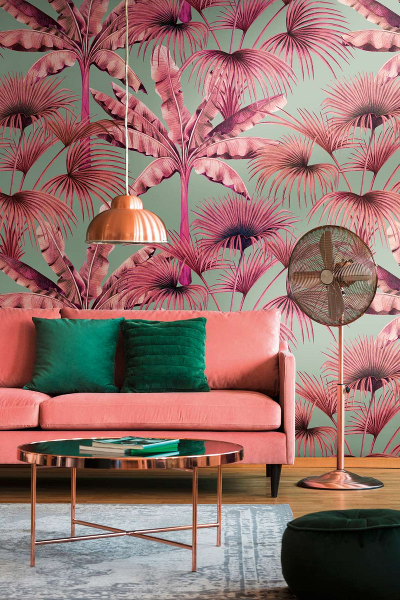 Džungļu tapetes ar krāsainu rakstu rozā krāsā, 1375231 AS Creation