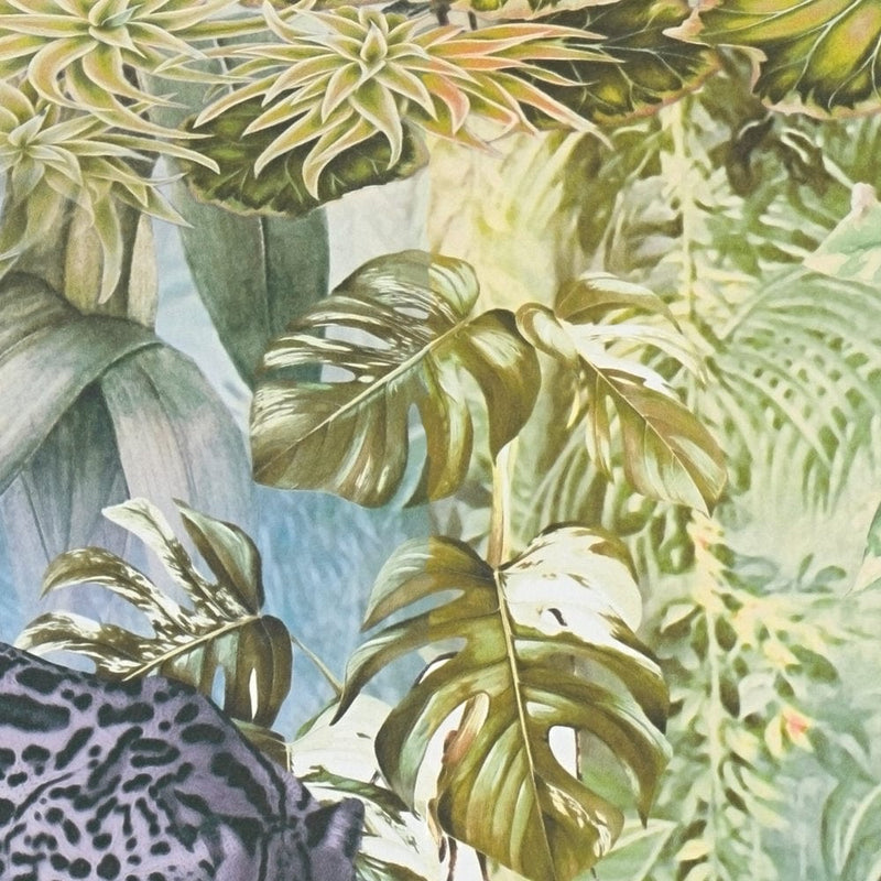 Džungļu tapetes ar papagaiļiem un leopardiem - zaļā, pelēkā - 1351541 AS Creation