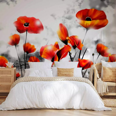 Wall Murals with red poppies - destruction, 60404