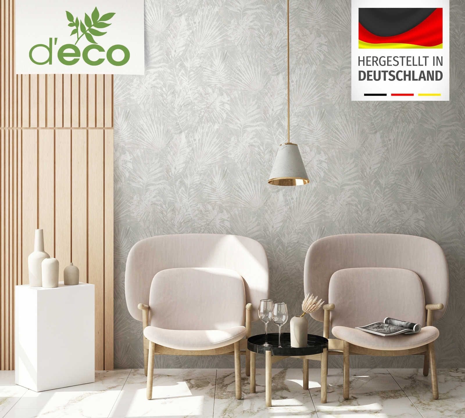 Ekoloģiskas tapetes ar džungļu lapām, bez PVH, gaiši pelēkā - 386384 AS Creation