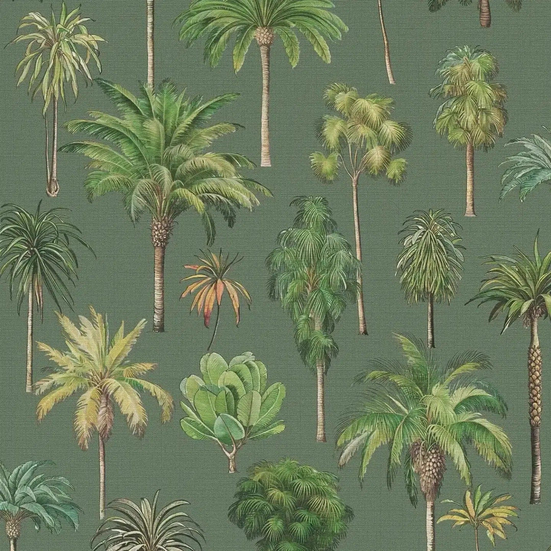 Eksotiskas  tapetes ar tropu palmu kokiem, tumši zaļas - 3012240 AS Creation