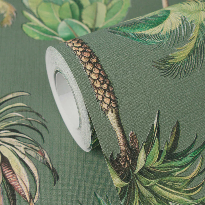 Eksotiskas  tapetes ar tropu palmu kokiem, tumši zaļas - 3012240 AS Creation