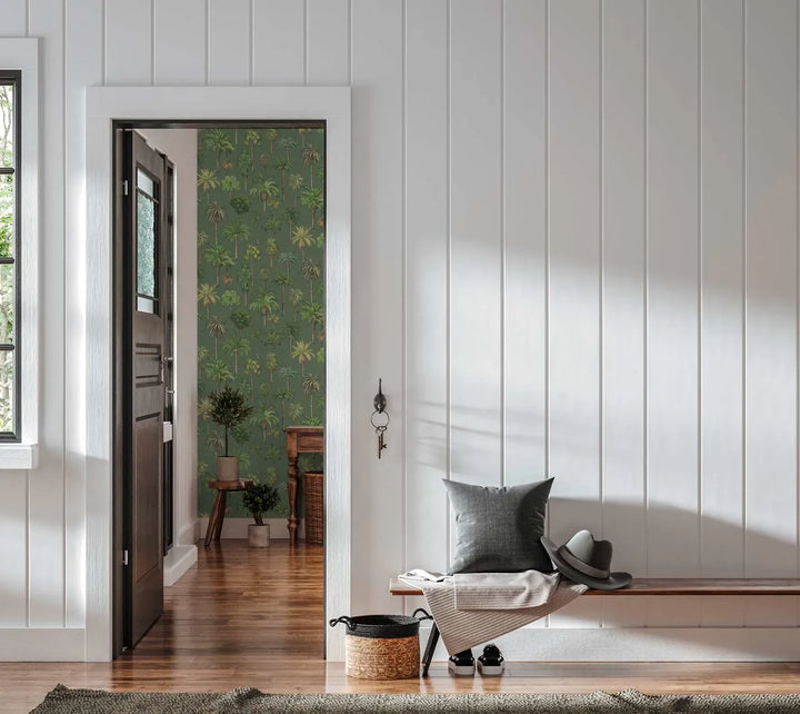 Eksotiskas  tapetes ar tropu palmu kokiem, tumši zaļas - 3012240 AS Creation