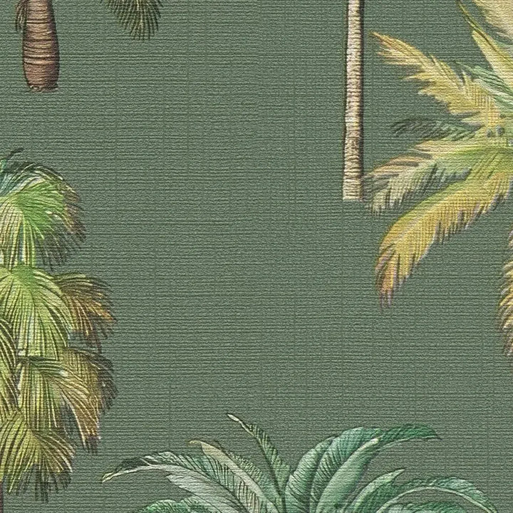 Eksotiskas  tapetes ar tropu palmu kokiem, tumši zaļas - 3012240 AS Creation