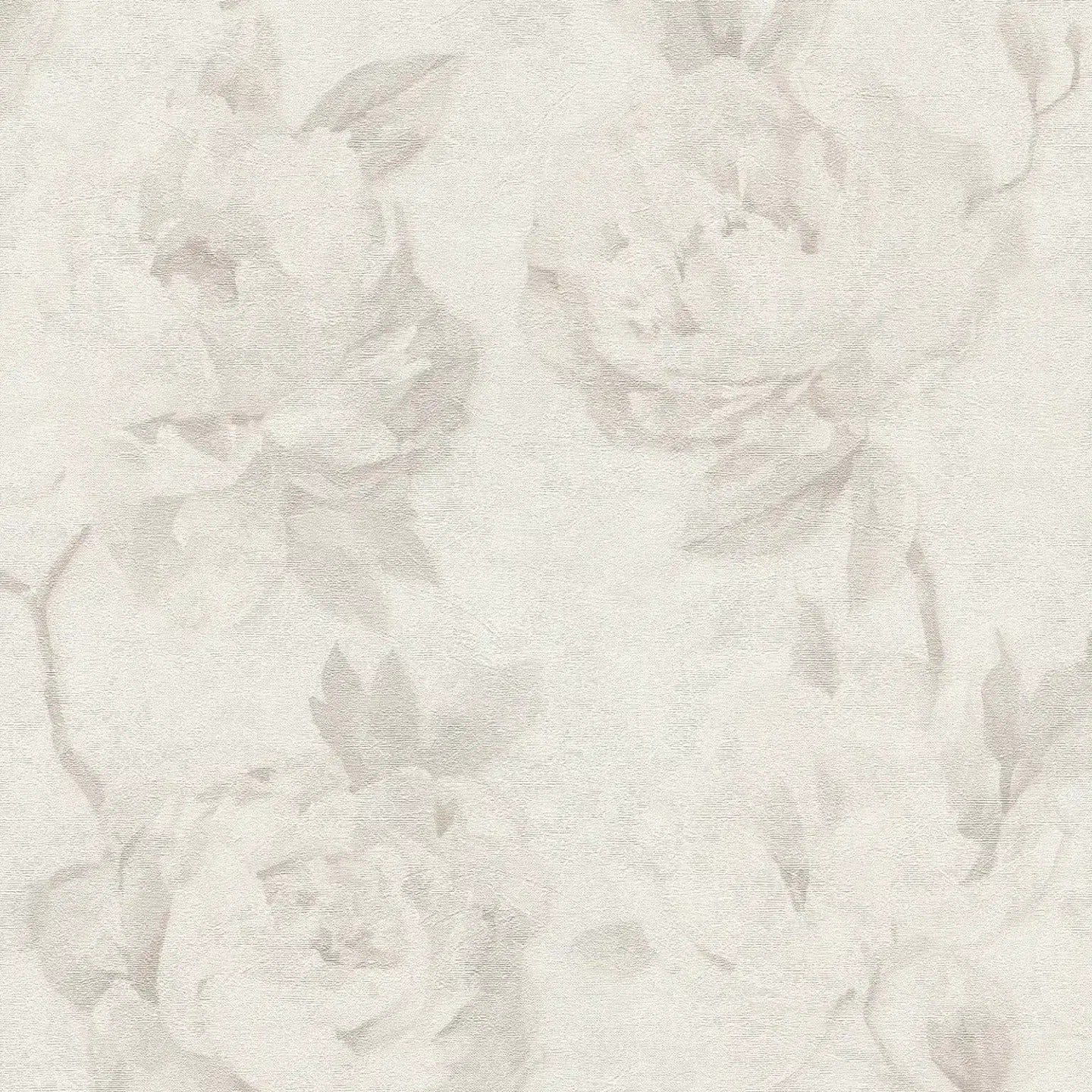 Gaiši pelēku tapešu tuvplāns ar rožu ziediem, izceļot materiāla tekstūru. SKU: 3012171, AS Creation.