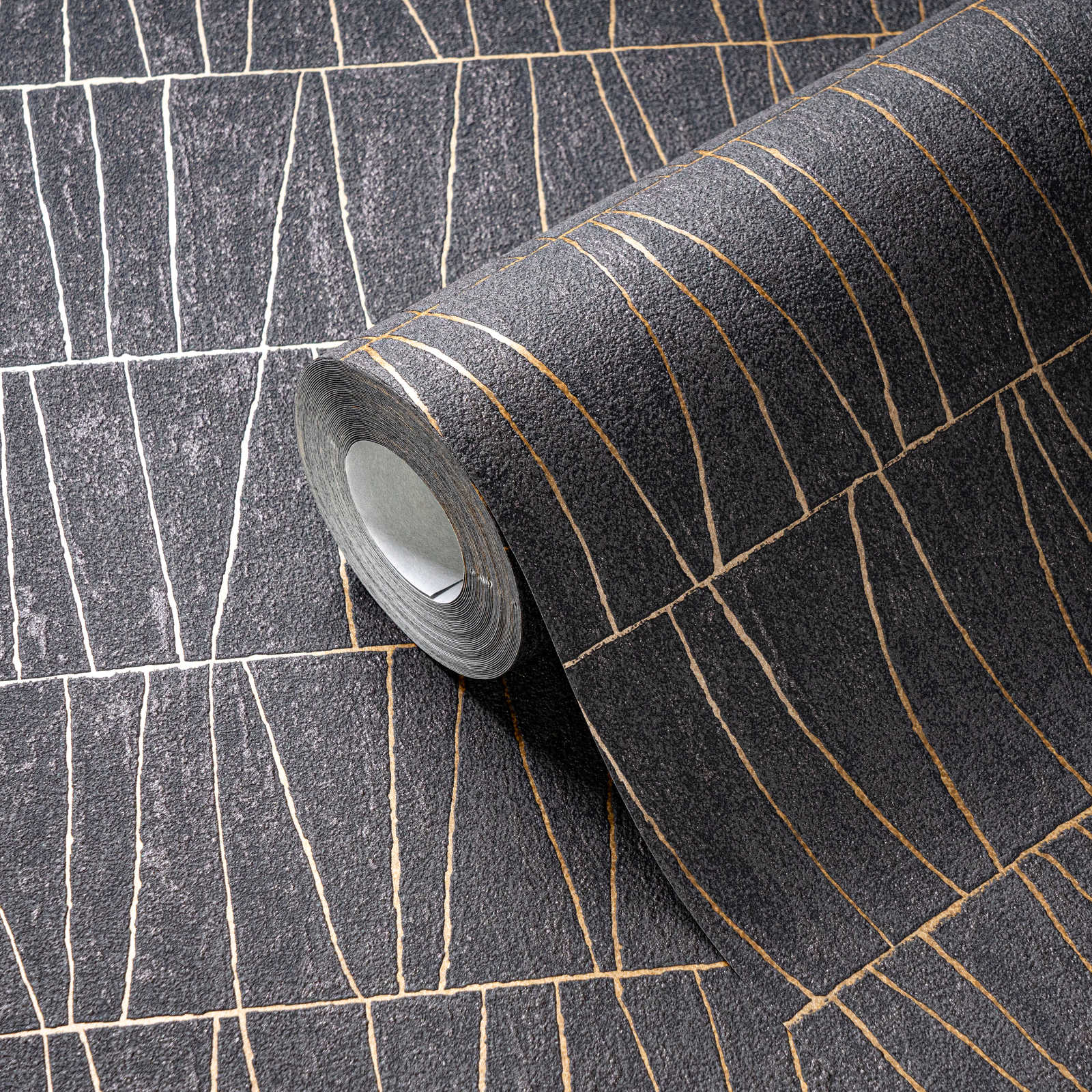 Tapetes ar zeltainām detaļām: melna, zelta, antracīta krāsā, 395063 AS Creation