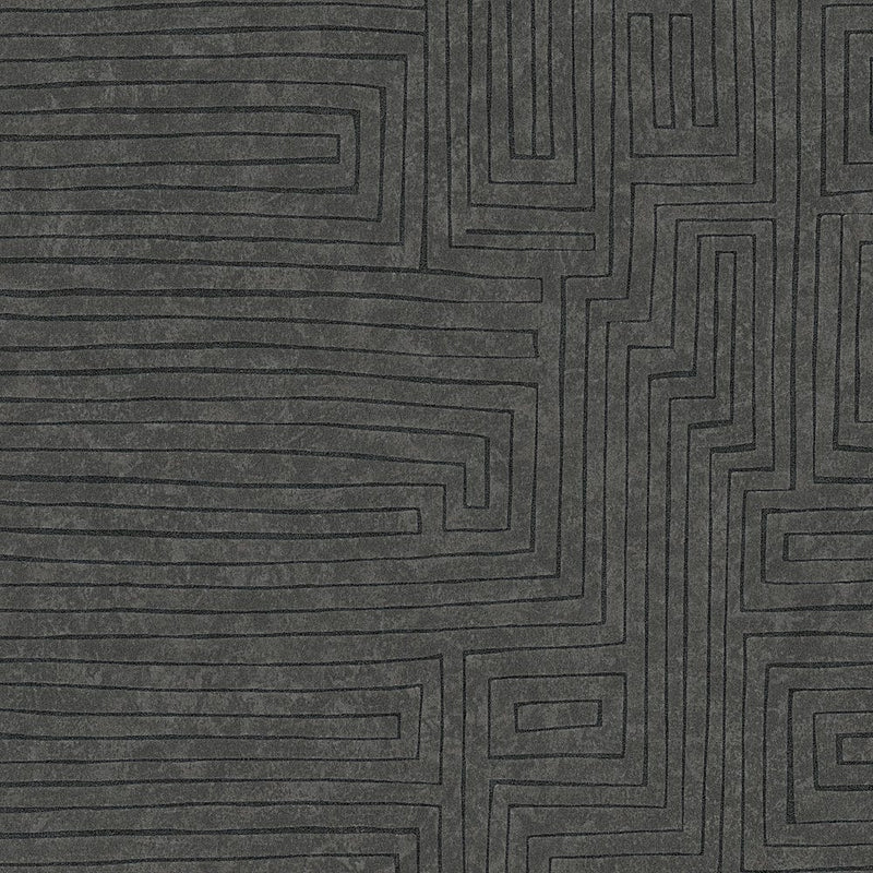 Etno tapetes ar līniju rakstu un tekstūras efektu - brūna, melna, 371713 AS Creation