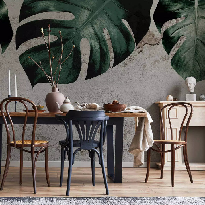 Fototapeet - Monster Rohelised lehed ja betoonsein, 138817