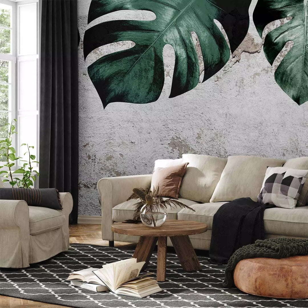 Fototapeet - Monster Rohelised lehed ja betoonsein, 138817