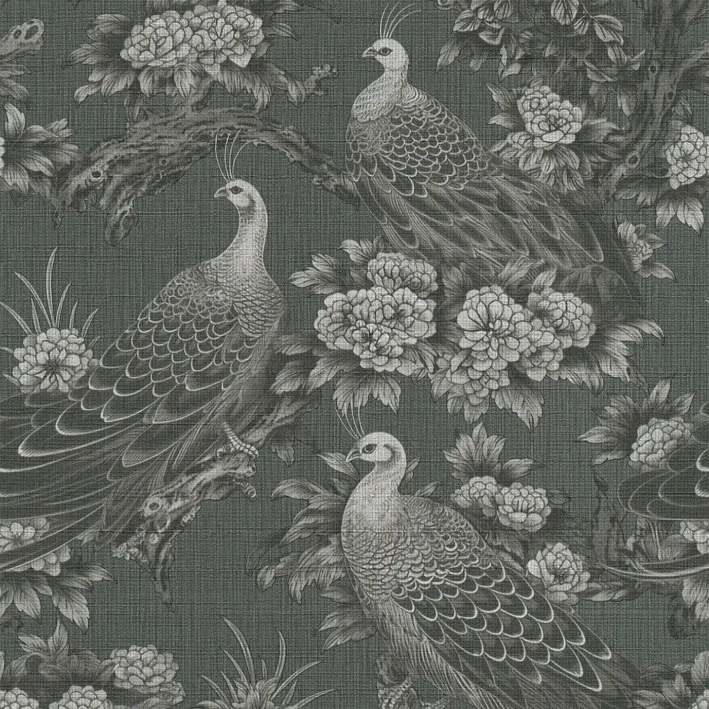 Flizelīna tapetes lauku mājas stilā ar ziediem tumši zaļā, 1414715 AS Creation