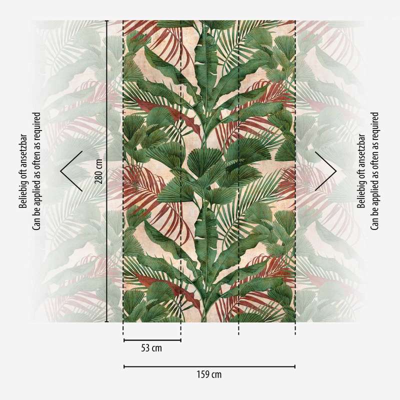 Flizelīna tapetes ar džungļu lapām zaļā un bēšā krāsā, 1375254 AS Creation