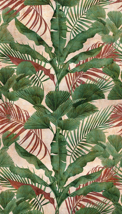 Flizelīna tapetes ar džungļu lapām zaļā un bēšā krāsā, 1375254 AS Creation