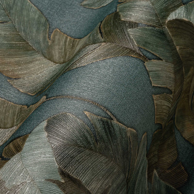 Flizelīna tapetes ar lielām palmu lapām tumšā krāsā, 1375767 AS Creation