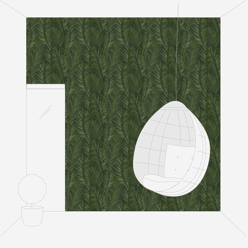 Flizelīna tapetes ar lielām palmu lapām: tumši zaļā krāsā, 1372361 AS Creation