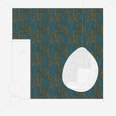 Flizelīna tapetes ar lielām palmu lapām: zila, dzeltena - 1372363 AS Creation