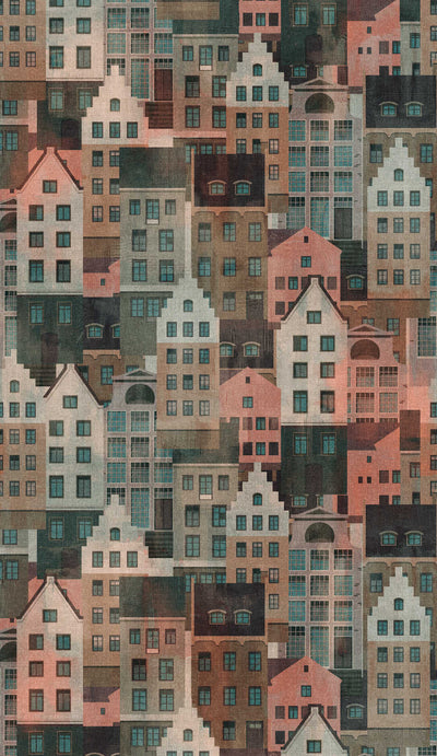 Flizelīna tapetes ar pilsētas rakstu (daudzkrāsainas), 1375216 AS Creation