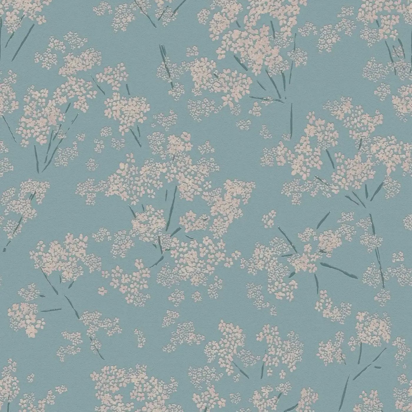 Flizelīna tapetes ar rotaļīgu ziedu rakstu - tirkīzā krāsā - 395485 AS Creation