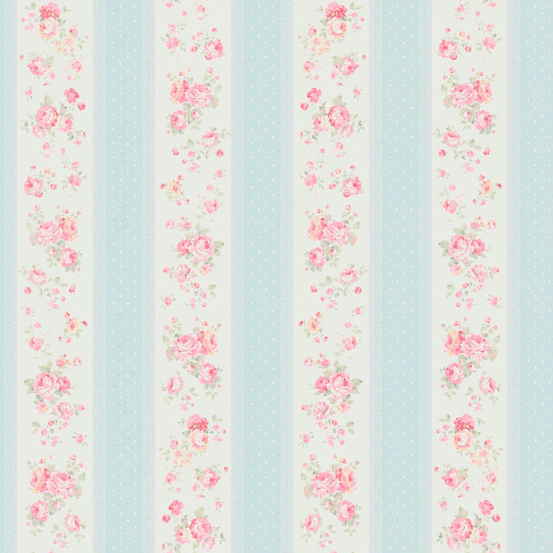 Flizelīna tapetes ar svītrām, ziediem un punktiņiem: zilā, rozā krāsā - 1373043 AS Creation