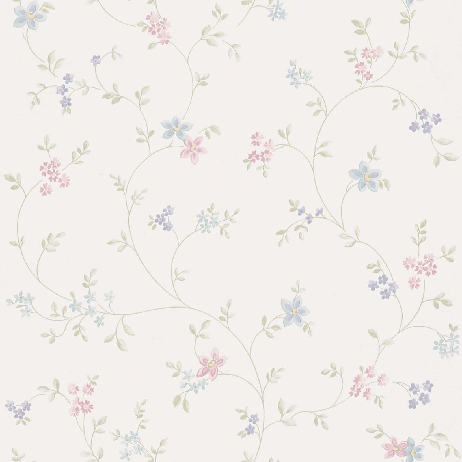 Flizelīna tapetes ar ziedu rakstu - krēma, zaļā, zilā krāsā, 390712 AS Creation