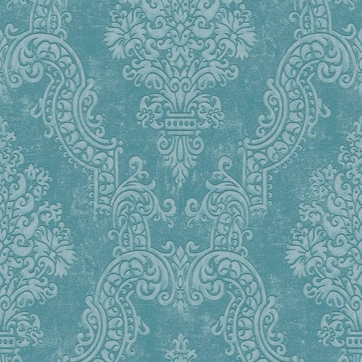 Flizelīna tapetes baroka stilā tirkīza krāsā ar mirdzuma efektu – Elegants sienu akcents | 1410526 AS Creation