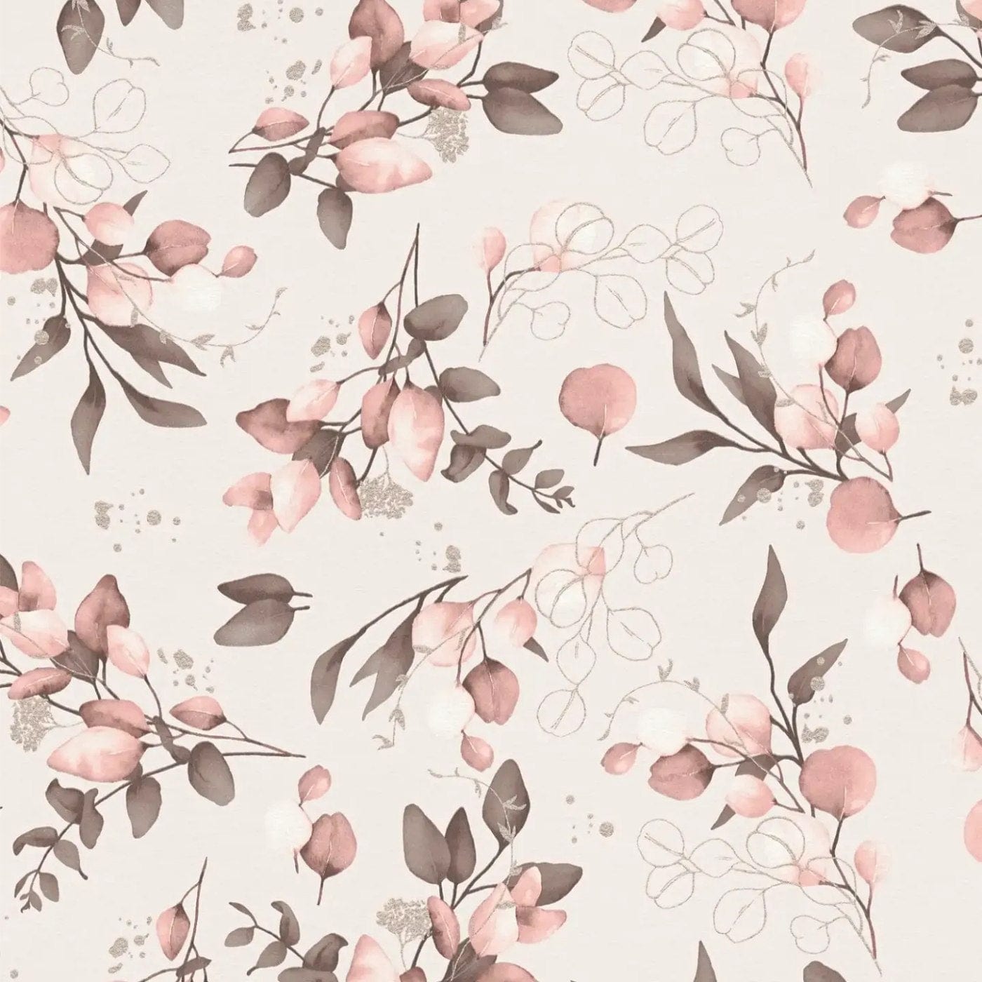 Flizelīna tapetes rozā/pelēkā ar ziedu un zelta akcentiem – Elegants un sievišķīgs dizains | 1410561 AS Creation