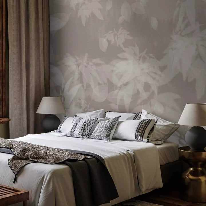 Wall Murals - composition with leaves in white and gray shades, 138744