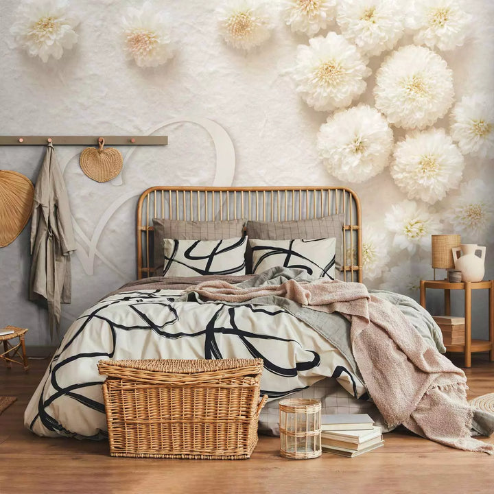 Fototapetes - Kompozīcija ar ziediem un divām sirsniņām, 138738