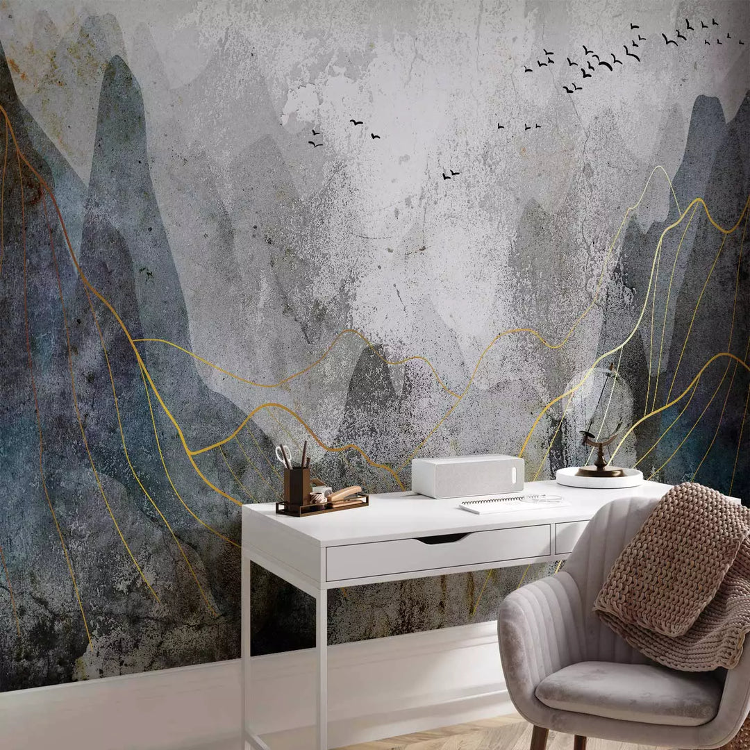 Fototapetes ar stilizētiem kalniem pelēkos toņos, 136324