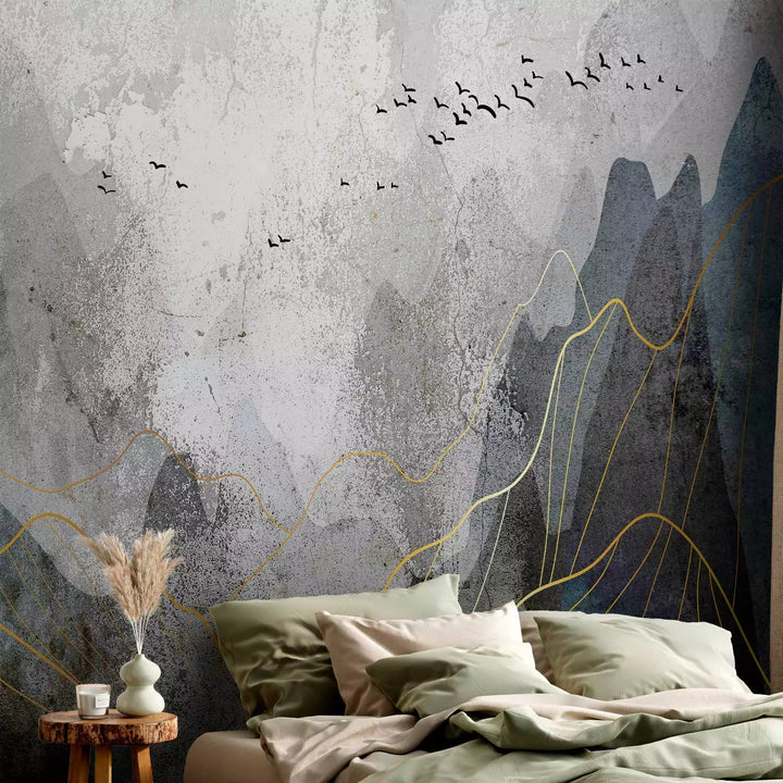 Fototapetes ar stilizētiem kalniem pelēkos toņos, 136324