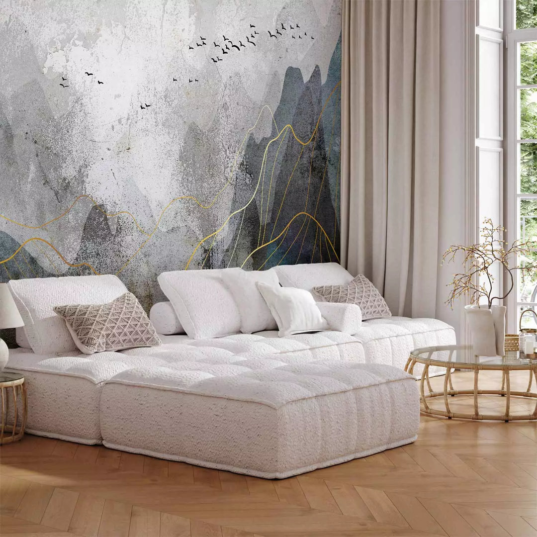 Fototapetes ar stilizētiem kalniem pelēkos toņos, 136324