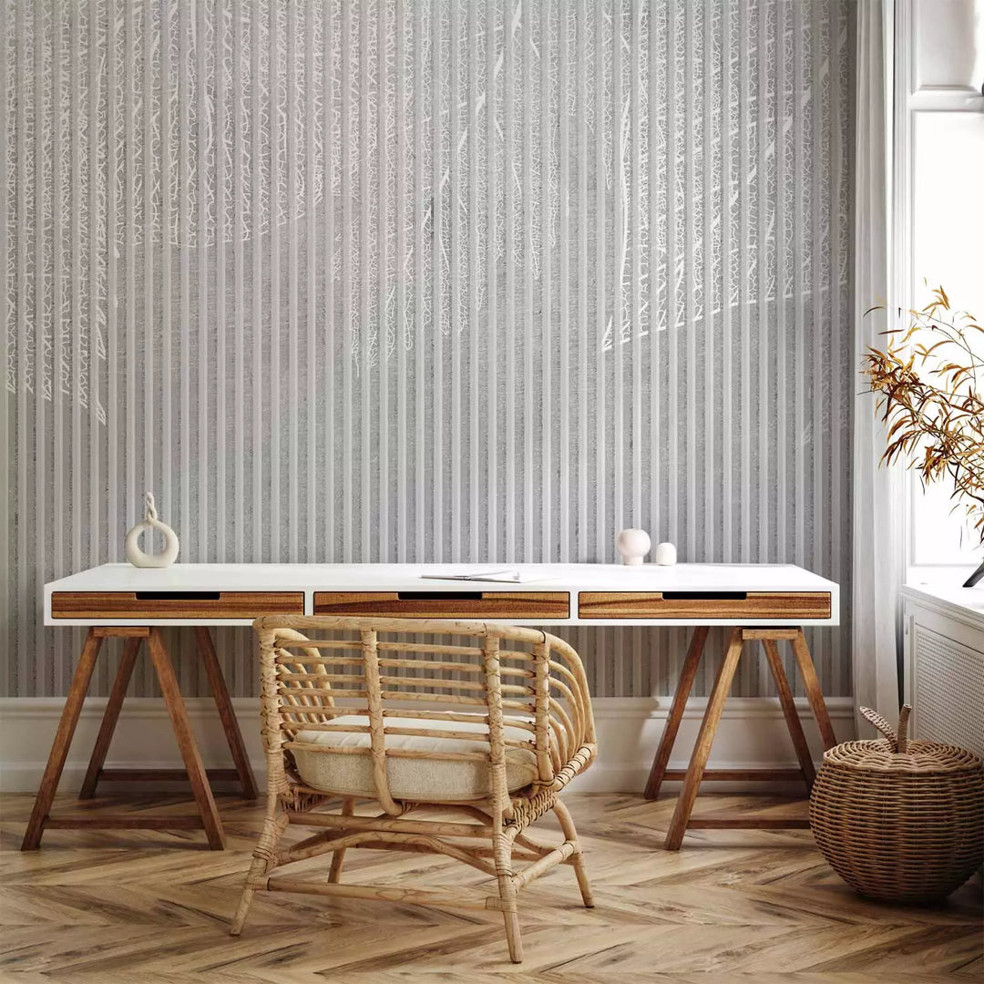 Foto tapetes ar lapām - pelēks raksts ar dabas elementiem - 143797 G-ART