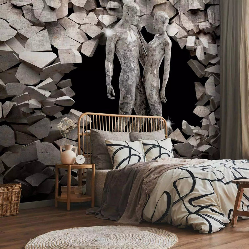 Wall Murals with love - a couple from stone, taupe, 62297G-ART