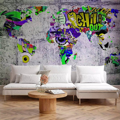 Wall Murals for a teenager - colourful world map on concrete background G-ART