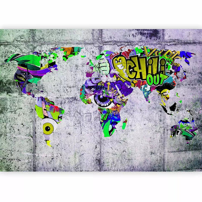 Wall Murals for a teenager - colourful world map on concrete background G-ART