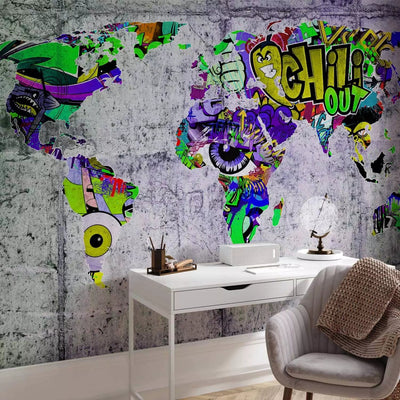 Wall Murals for a teenager - colourful world map on concrete background G-ART