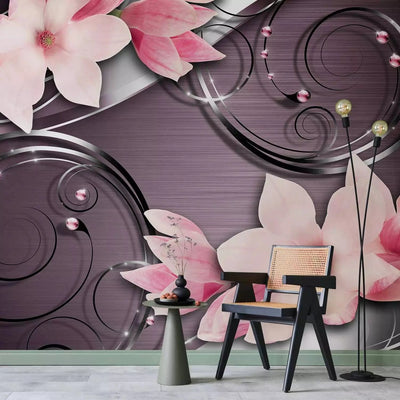 Wall Murals - Pink magnolias on a metallic background with G-ART patterns