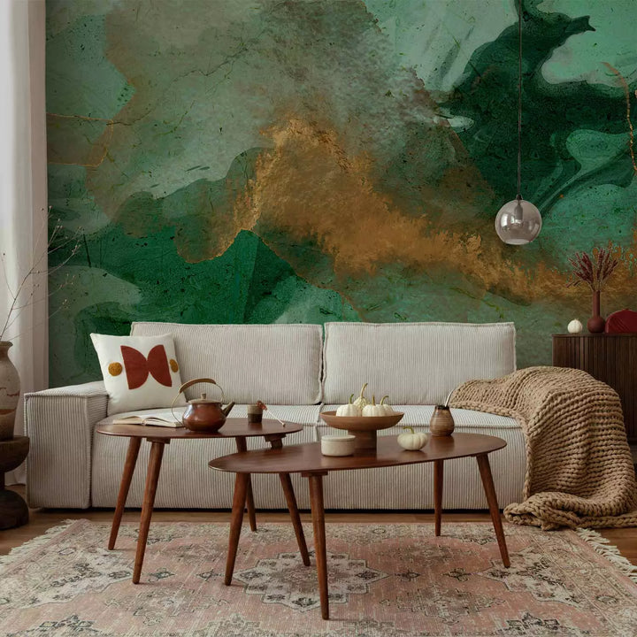 Fototapetes-  Abstrakcija tumši zaļā un bronzas krāsā - 135489 G-ART