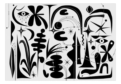 Fototapetes Abstrakta kompozīcija - melnas, ģeometriskas un ziedu formas, 149885 G-ART