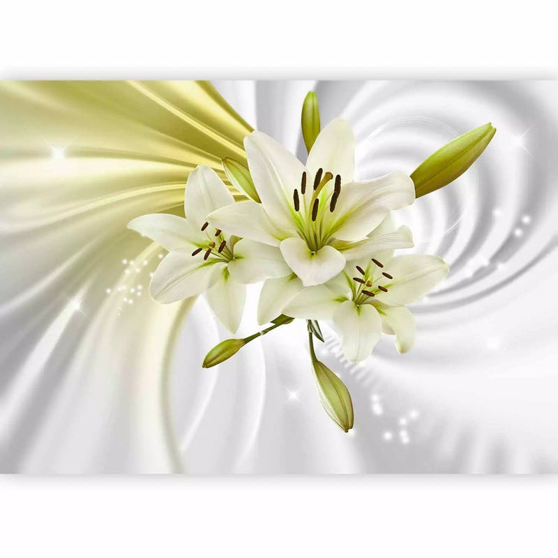 Fototapeet ae for flowers - Ilusad lilled, rohelised valgel taustal G-ART