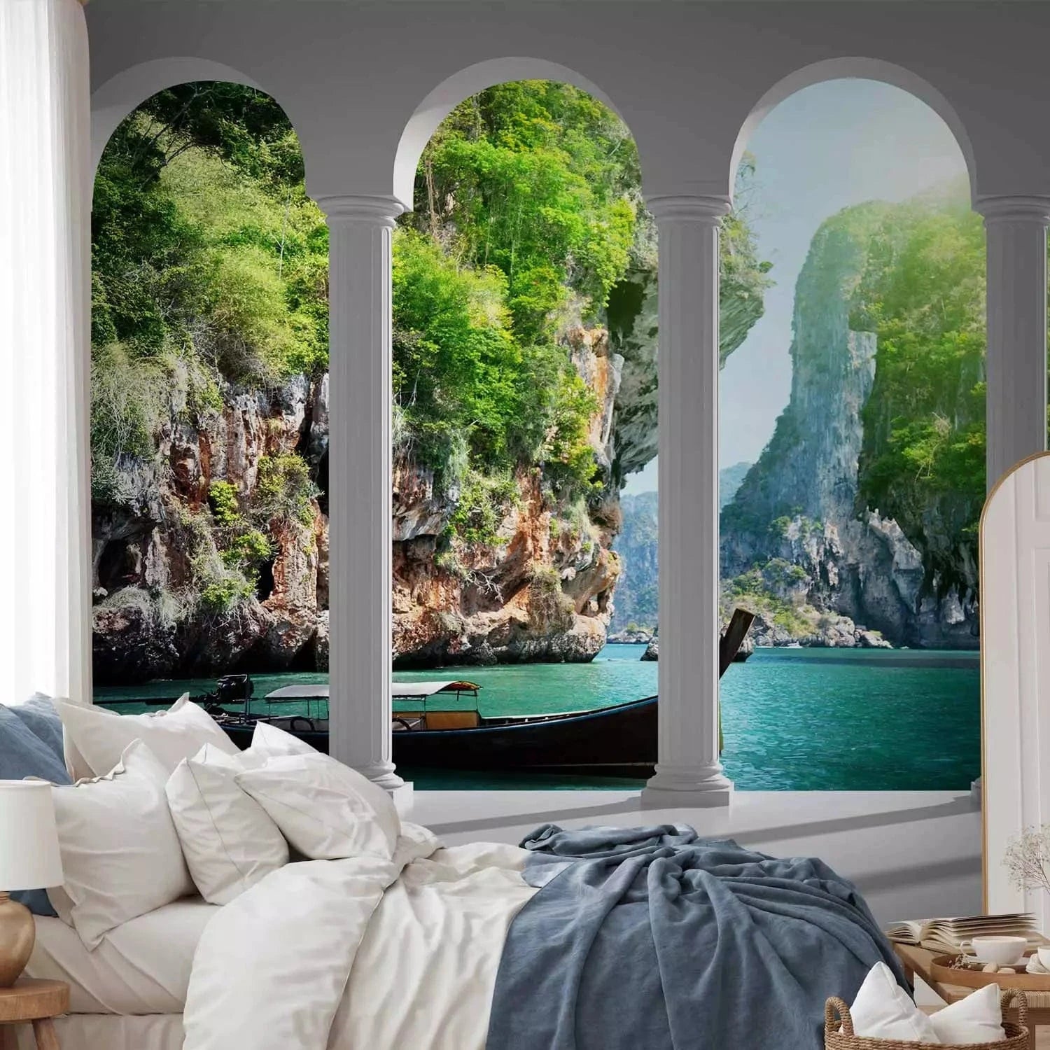 Fototapetes - Ainava ar augstām klintīm aiz kolonnām, 134415 Tapetenshop.lv