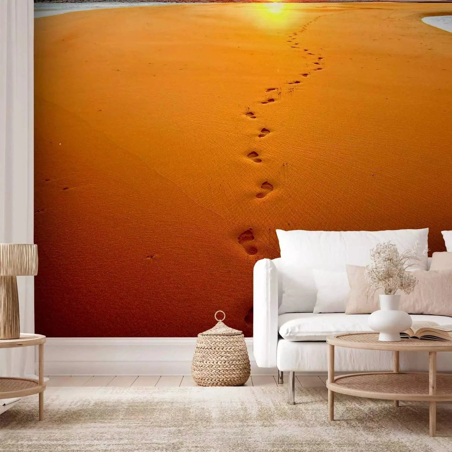 Fototapetes - Ainava ar nelielu pludmali siltos toņos, oranžā krāsā G-ART